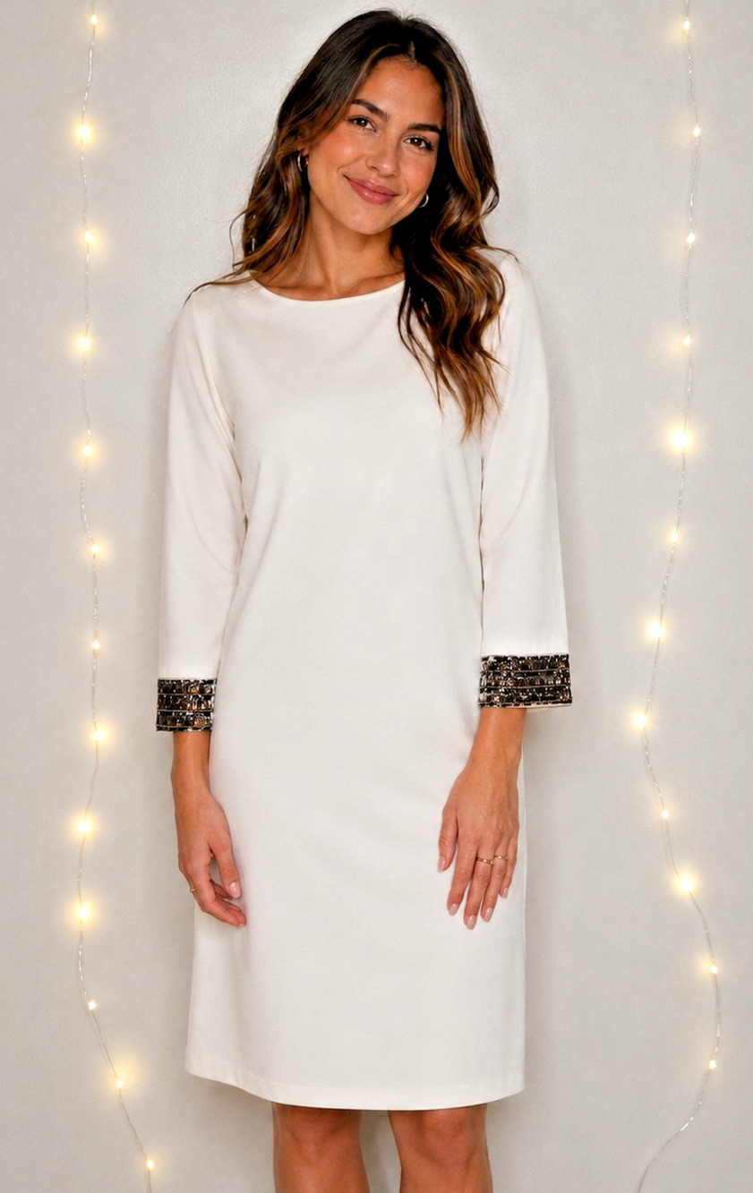 NWT CHRISTIAN SIRIANO X J. JILL Beaded-Cuff 3/4 Sleeve Shift Dress Large Petite